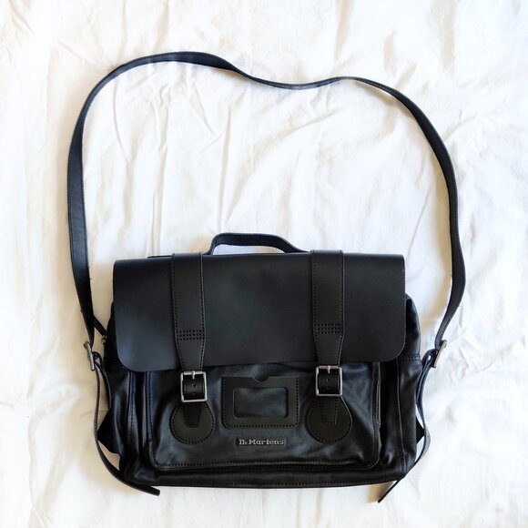 Dr. Martens Black Leather & Canvas Messenger Laptop Bag EUC - Picture 9 of 12